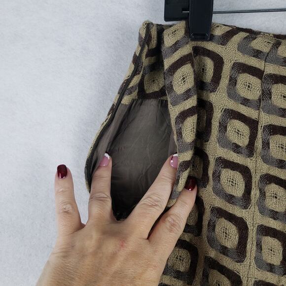 Vintage Casch‎ Women's EU 40 Geo Print Flared Wool Skirt Brown Tan Go-Go Mod - Picture 8 of 11